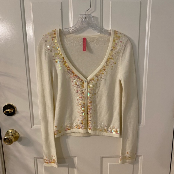 Charlotte Tarantola Sweaters - Charlotte Tarantola cream cardigan with beautiful sequin detail, size S